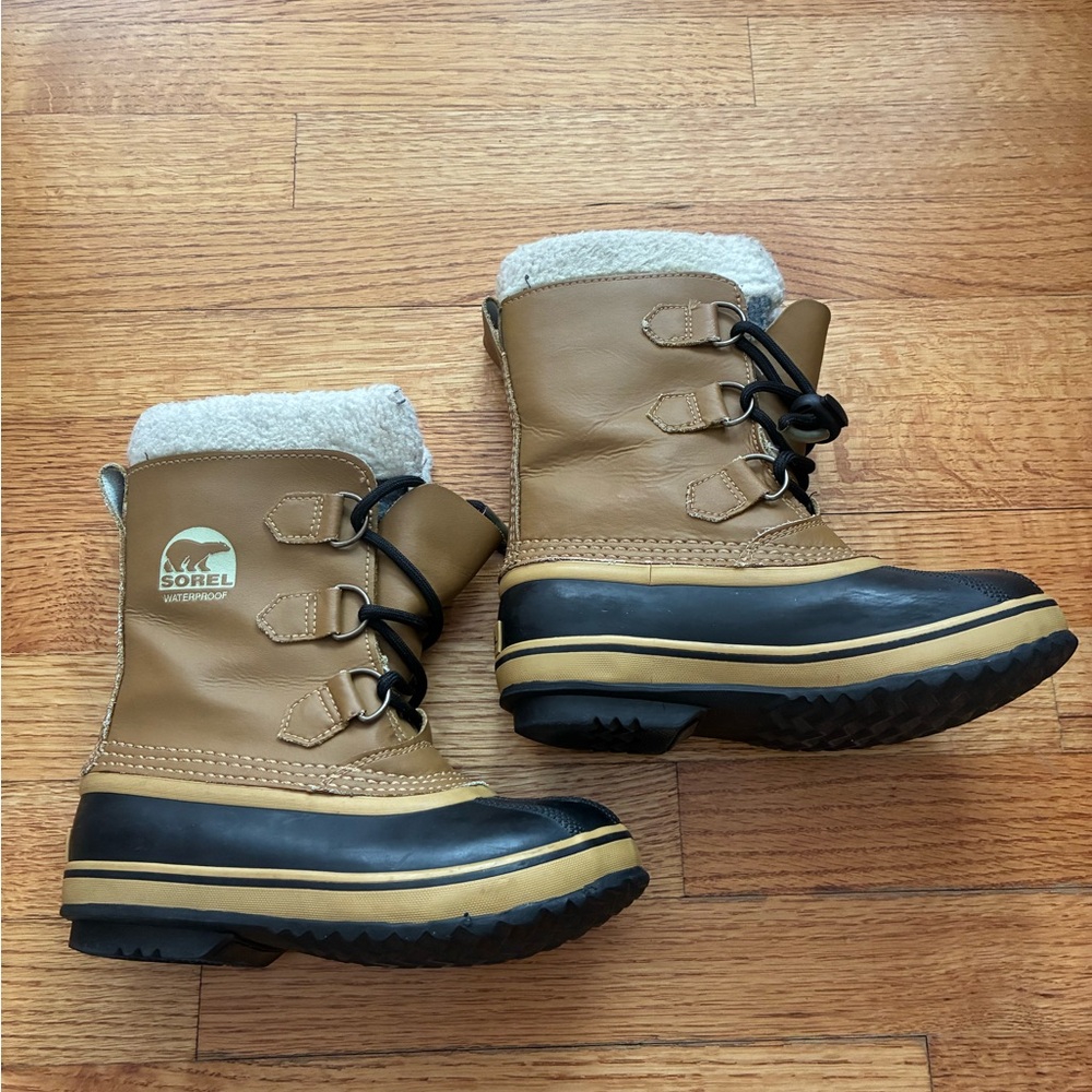 Sorel Kids Tan and Black Snow Boots